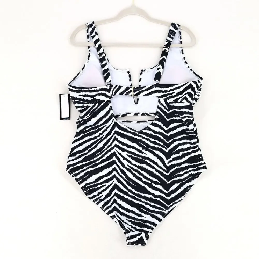 California Waves Women Trendy Zebra Cutout One-Piece Swimsuit Plus Size 22/24